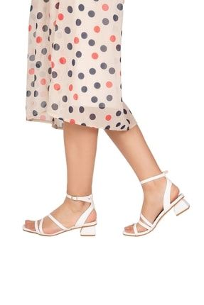 Greta Ön Çapraz Bantlı Bilekten Bağlamalı Kadın Topuklu Ayakkabı Beyaz SBSY20220025