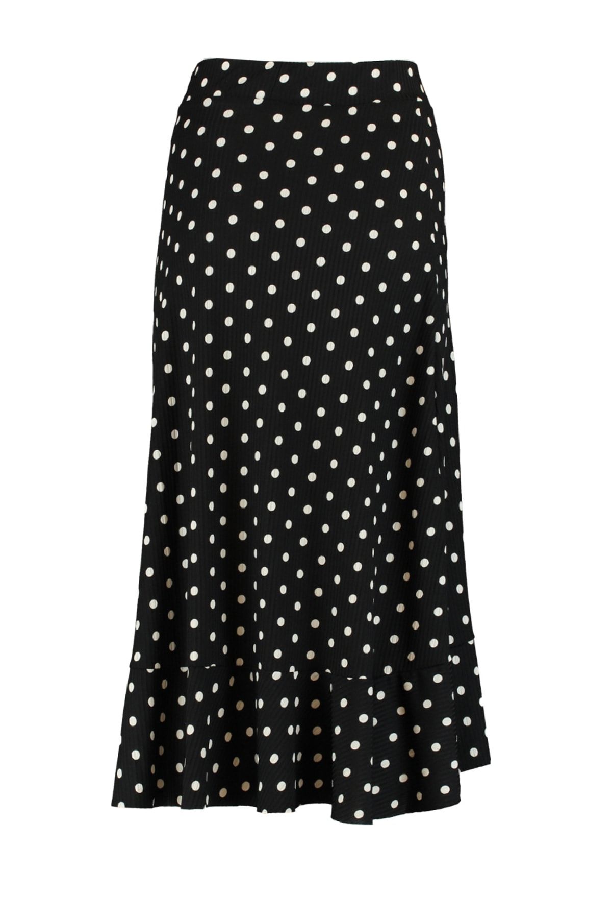 Trendyol Collection-Black Polka Dot Patterned High Waist Midi Stretch Knitted Skirt with Gather Detail and Flounce TWOSS21ET0029 8
