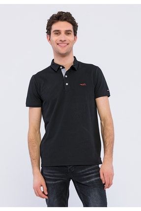 Erkek Regular Fit Kısa Kollu Siyah Oxford Polo T-shirt OXFORD 503