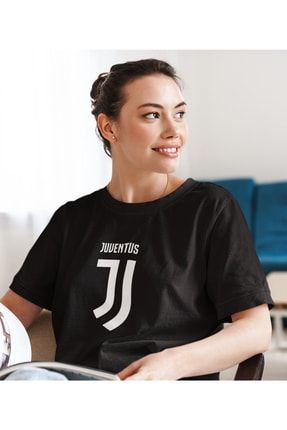 Oversize Unisex Siyah Juventus Baskılı T-shirt SYHYCHYPRNU3001130