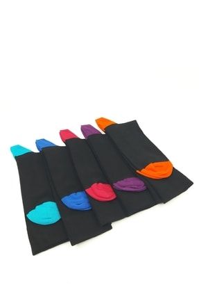 Topuk Burun Renkli Erkek Siyah 5'li Soket Çorap beks004