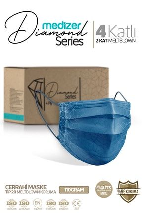 Diamond Serisi Desenli 4 Katlı Cerrahi Maske - Blue Shine 150 Adet DIA-150