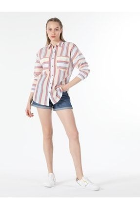 Regular Fit Shirt Neck Çizgili Çok Renkli Kadın Uzun Kol Gömlek .CL1058066_Q1.V2_MTC