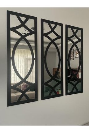 Dekoratif Geometrik Desenli Ayna Boyalı Hazır Pleksi Aynalı 3 Adet 26,5x80 Cm oncaaynageo3