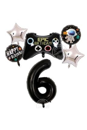 Gamer Doğum Günü 6 Yaş Balon Seti Konsol Oyuncusu 6 Rakamlı Parti Balonu 6'lı Set TYC00435070298