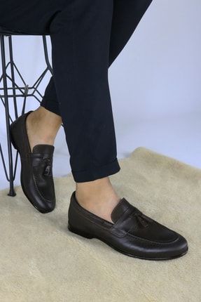 Erkek Kahverengi Hakiki Deri Nubuk Loafer Yazlık Ayakkabı NS-1031