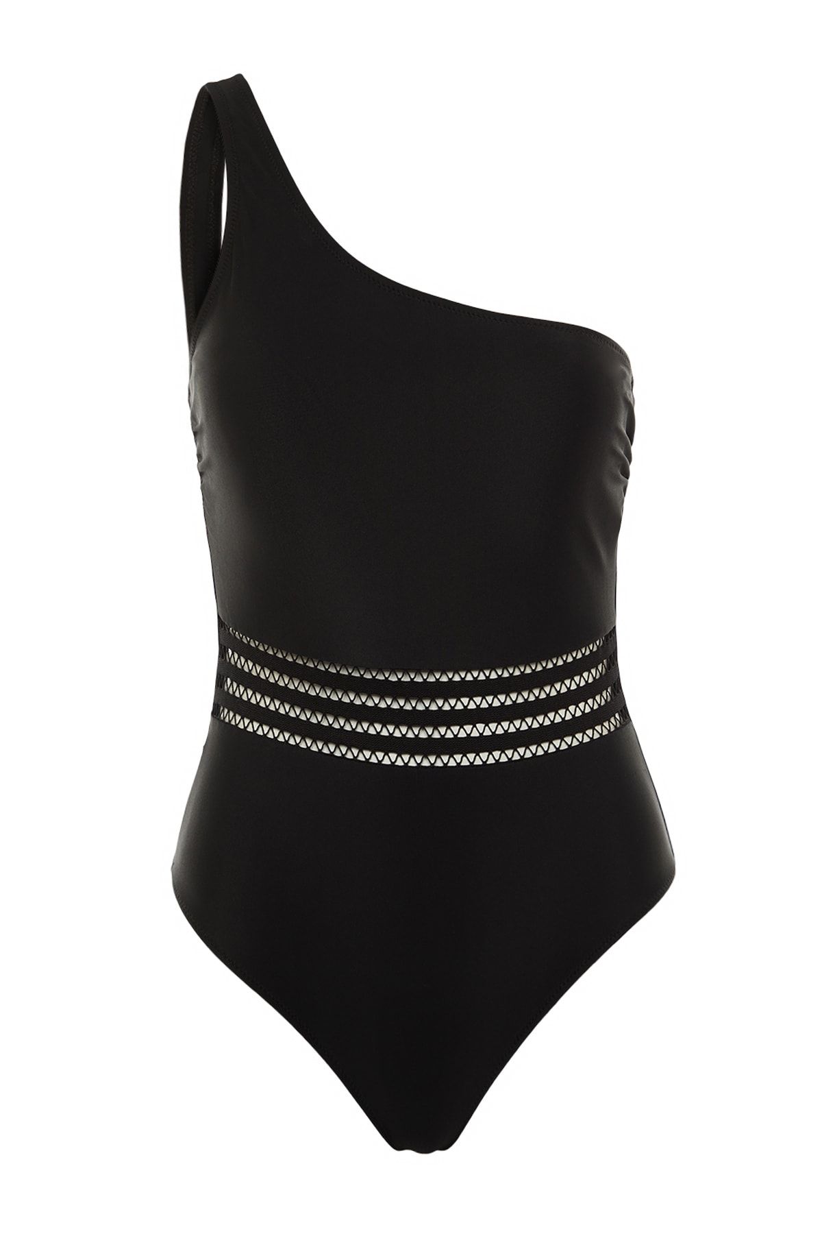 Trendyol Collection-Schwarzer, einschultriger Streifen-Accessoire, regulärer Badeanzug TBESS21MA0138 6