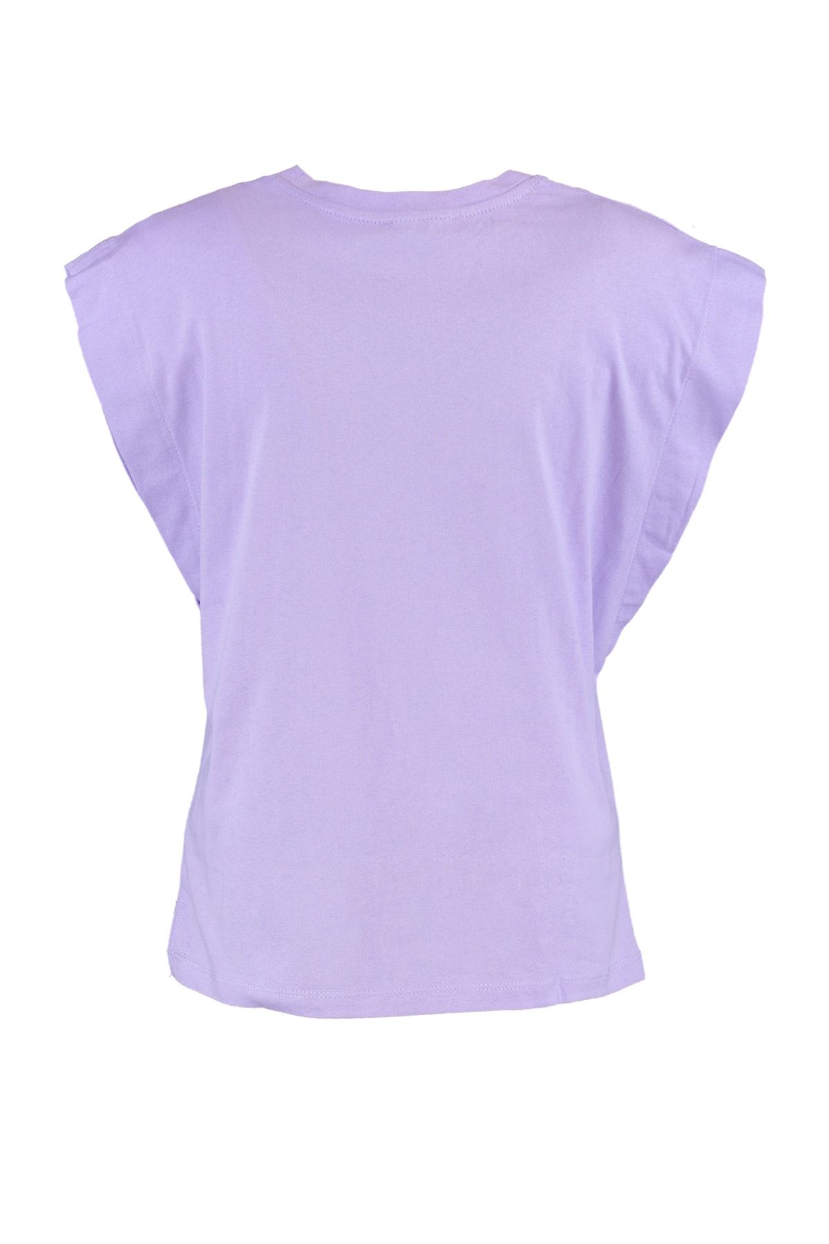 Trendyol Collection Lilafarbenes Basic-Strick-T-Shirt mit aus % TWOSS20TS0021 Trendyol Baumwollwatte Rundhalsausschnitt - 100