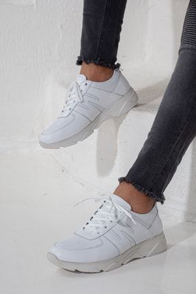 Sneakers Hakiki Beyaza Beyaz Taban Spor Ayakkabı 410