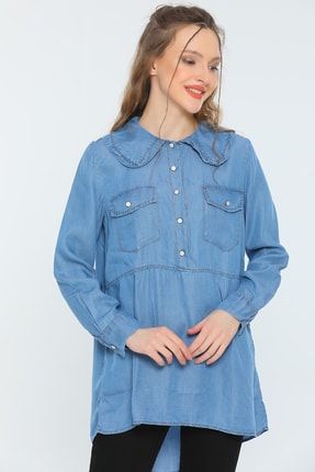 Mavi Kadın Bebe Yaka Jean Gömlek Tunik P-038635