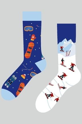 Sağlı Sollu Snowboard Desenli Renkli Çorap SKT-U1193