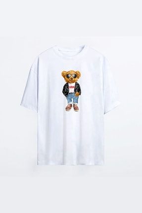 Nice Bear Beyaz Oversize Tshirt - Tişört RJOT-MAN-HG-NCBEAR