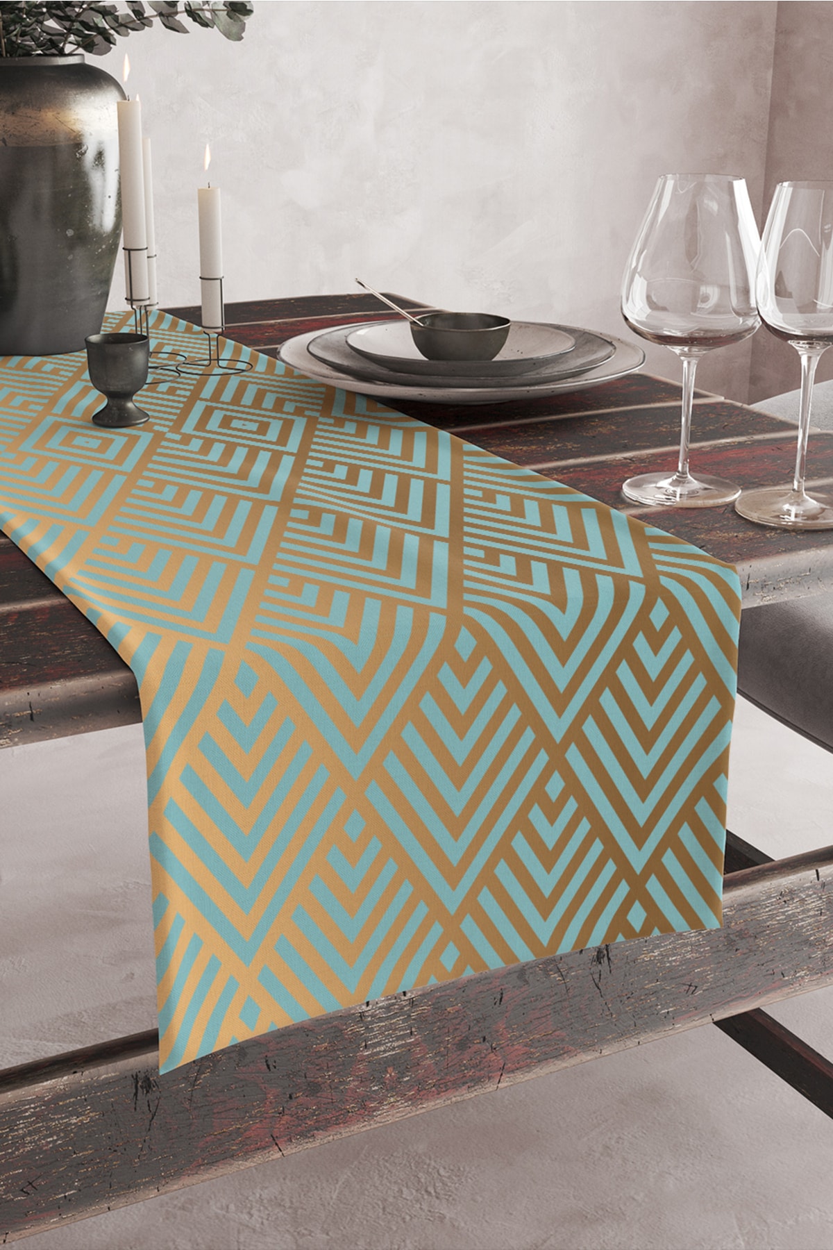 Art Deco Green Pattern Digital Printed Runner 140x40
