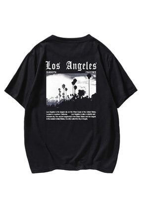Unisex Los Angeles Ön Ve Arka Baskılı Oversize T-shirt 5247865