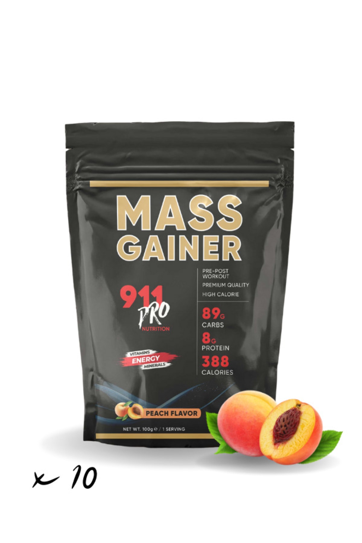 911 Pro Nutrition Mass Gainer Şeftali Aromalı 10 X 100gr (1000gr)
