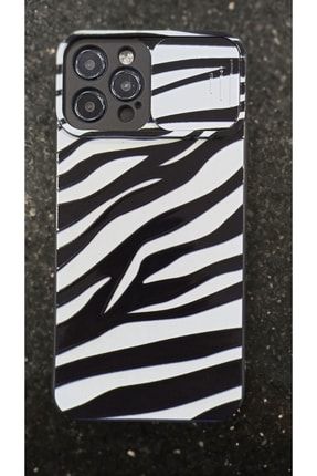 Iphone 12 Pro Max Uyumlu Kılıf Lens Sürgülü Lensi Zebra Baskılı Silikon Kılıf Kapak Akademi-Desenli-Lensi-12pm