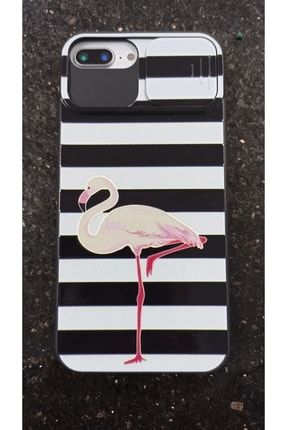Iphone 7 Plus / 8 Plus Uyumlu Kılıf Lens Sürgülü Lensi Flamingo Baskılı Silikon Kılıf Kapak Akademi-Desenli-Lensi-7plus