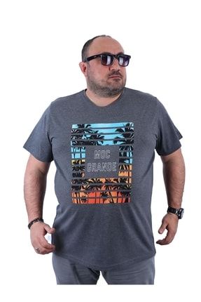 Moc Grande Erkek Büyük Beden T-shirt Palmiye 22137-antrasıt