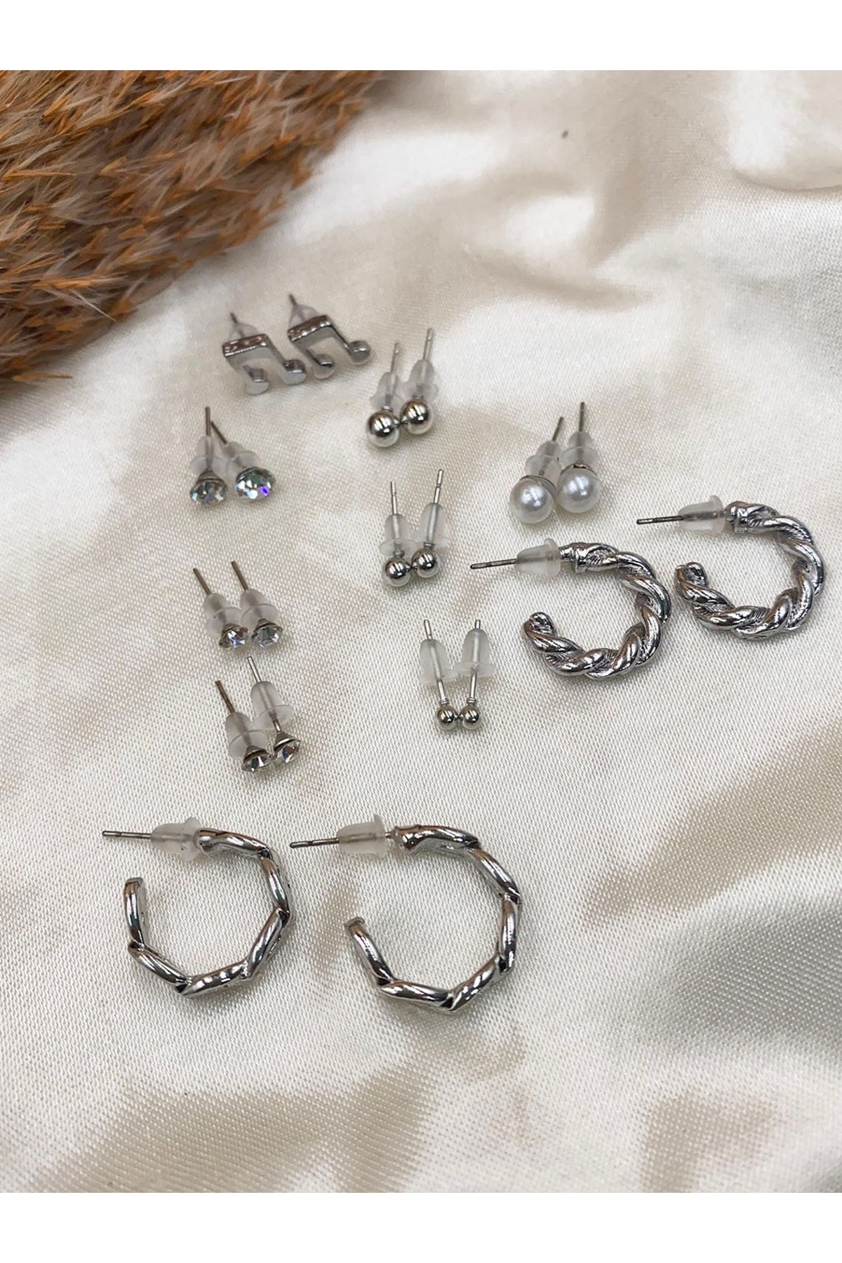 Eyl l n Tak s Women s Silver Color 2 Pairs Stud Hoop Earrings and 8 Pairs Bulk Earrings