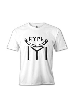 Erkek Beyaz Türk Kayı Boyu Bayrak Logolu T-Shirt MB-1043