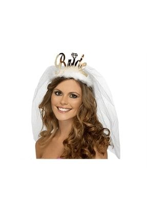 Bride To Be Pleksi Taç Uzun Tüllü Altın AST219-19