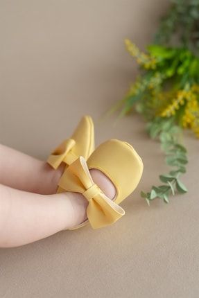 Sarı Kız Bebek Suni Deri Fiyonklu Babet Patik G-2350