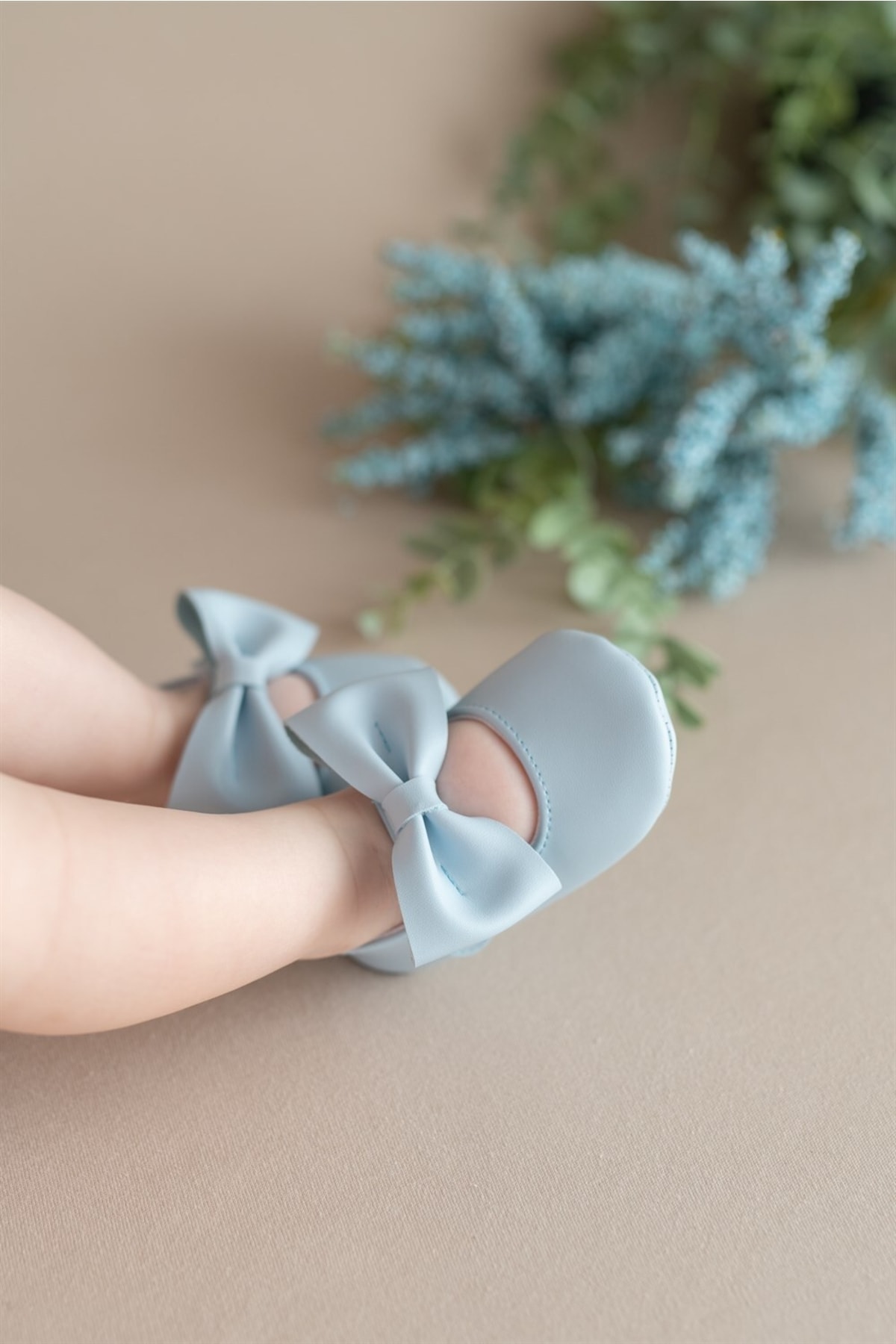 First Step Mavi Kız Bebek Suni Deri Fiyonklu Babet Patik Ilk Adım Ayakkabısı