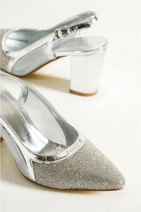 Kadın Topuklu Taşlı Fileli Arkası Açık Ayakkabı 246-750-AYN-01-00000