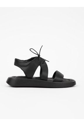 Kris Siyah Deri Kadın Sandalet R-350