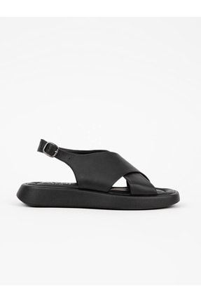 Mina Siyah Deri Kadın Sandalet R-312