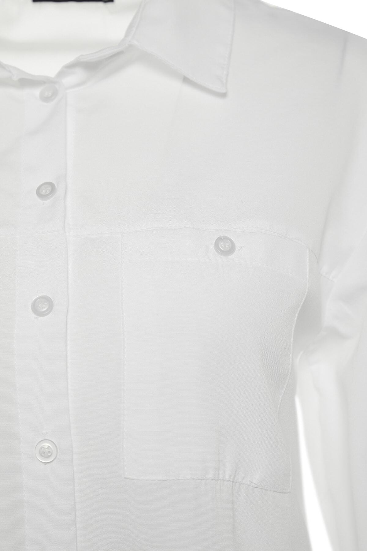 Trendyol Modest-White Balloon Sleeve Basic Woven Shirt with Long Back Pocket Detail TCTSS21GO0976 7