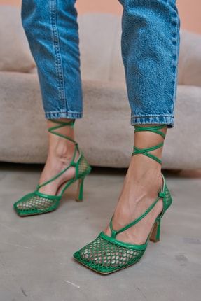 Niklas Kadın Yeşil File Detay Topuklu Sandalet 270052