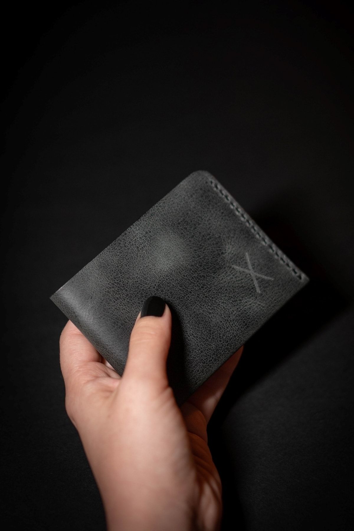 minimal X design-Minimal X Coin Purse - Anthracite - Real Leather Handmade - Simple Stylish Slim Design 5