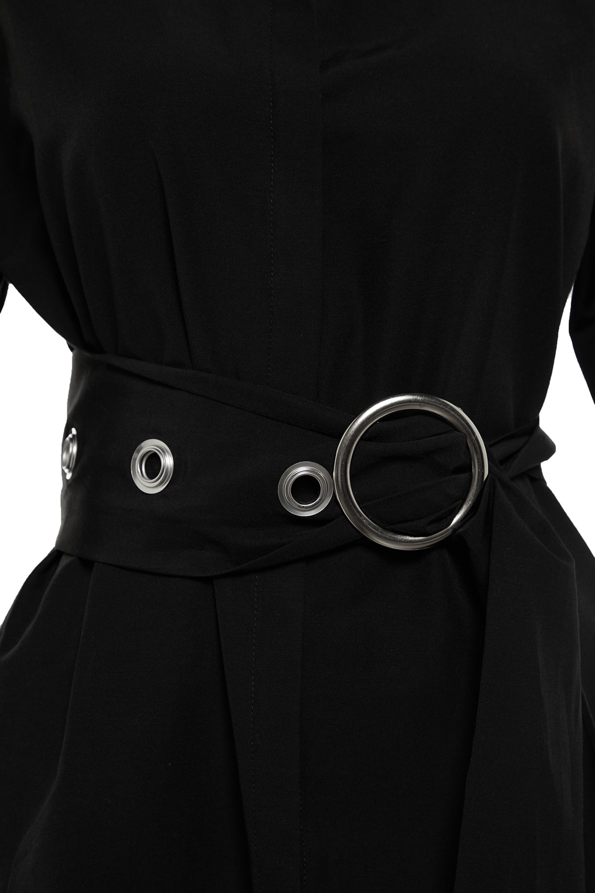 Trendyolmilla  Siyah Kemerli Toka Detaylı Pamuklu Dokuma Gömlek TWOAW20GO0099 - Görsel 10