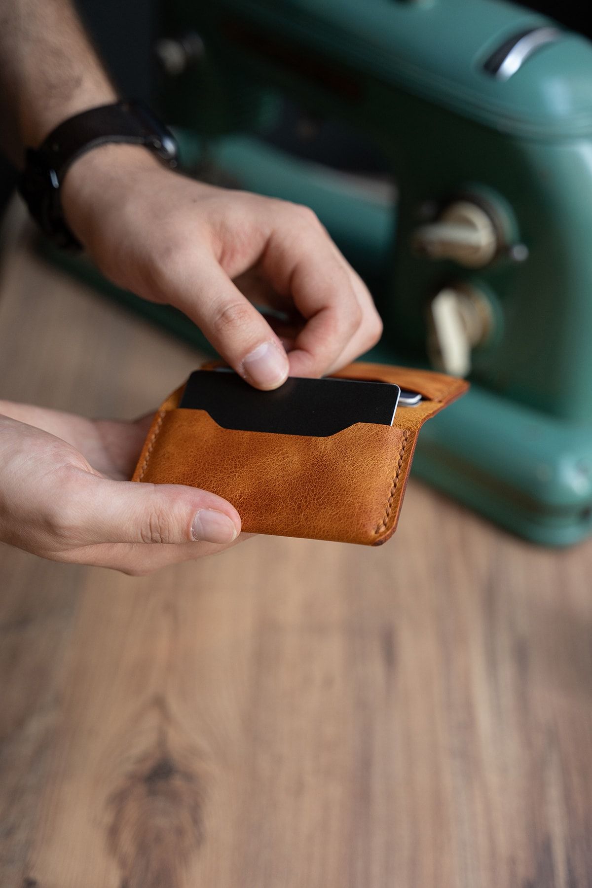 minimal X design-Minimal X Fold Card Holder - Camel - Real Leather & Handmade 8
