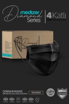Diamond Serisi 4 Katlı Cerrahi Maske - Siyah 50 Adet DIA-50