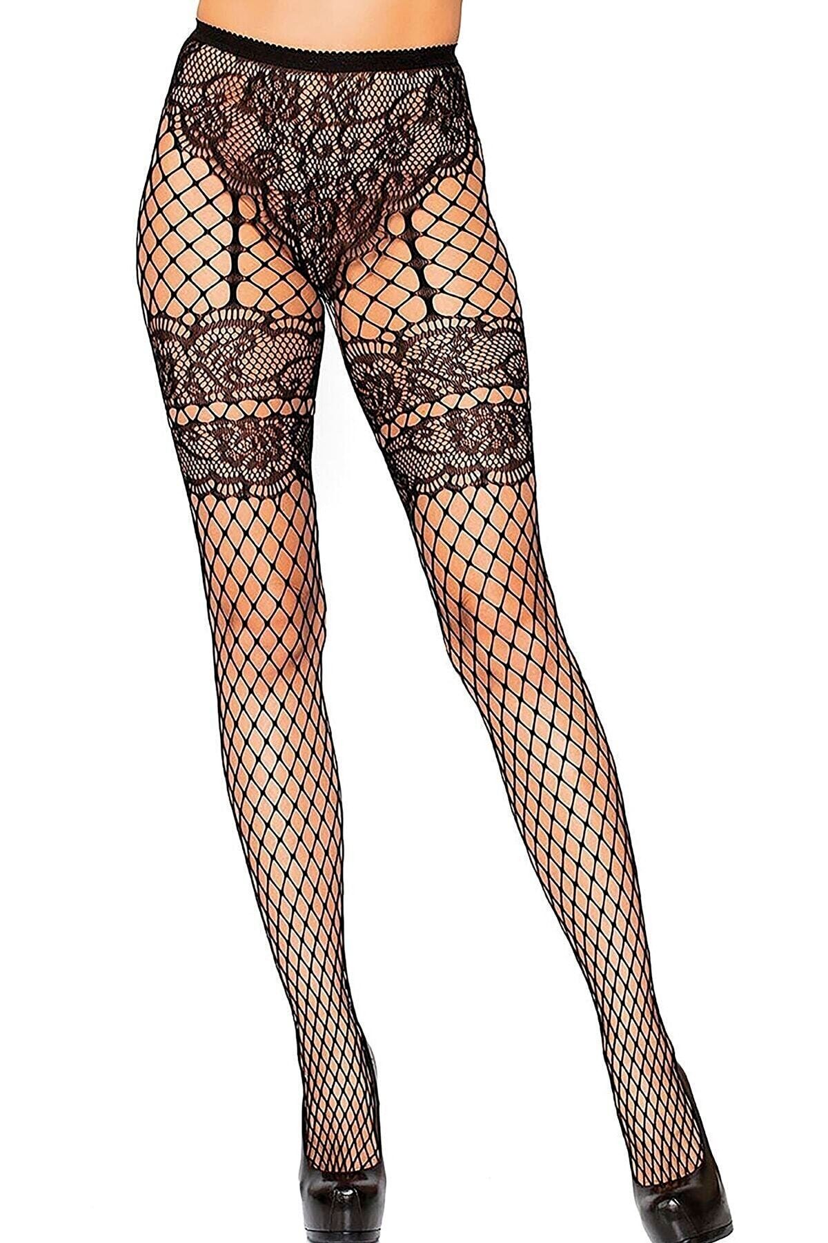 Bernato Fantasy Body Stockings Широкие сетчатые носки с подвязками и трусиками BERN129