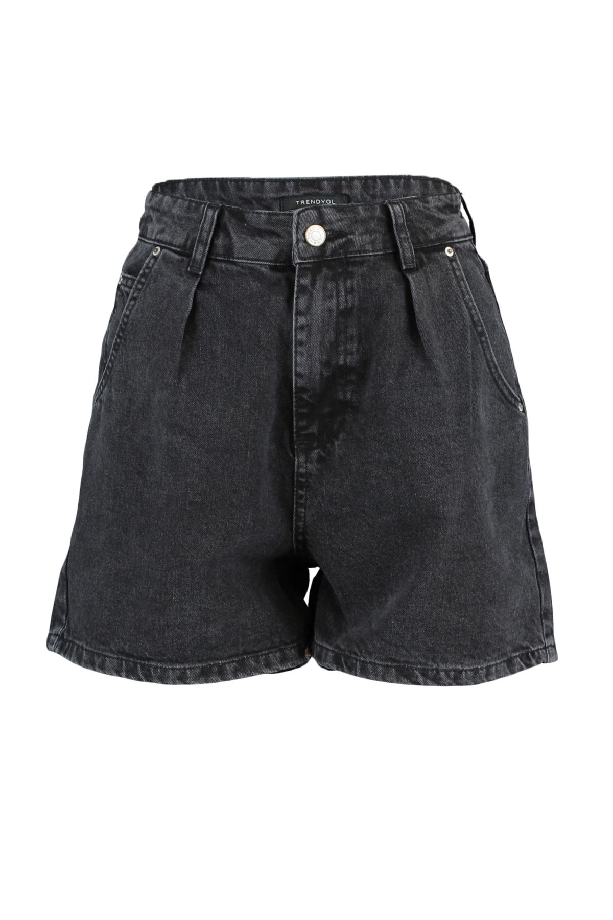 Trendyol Collection-Mehr Schwarze plissierte City Boy Denim Shorts - Crazy Denim Serie 7