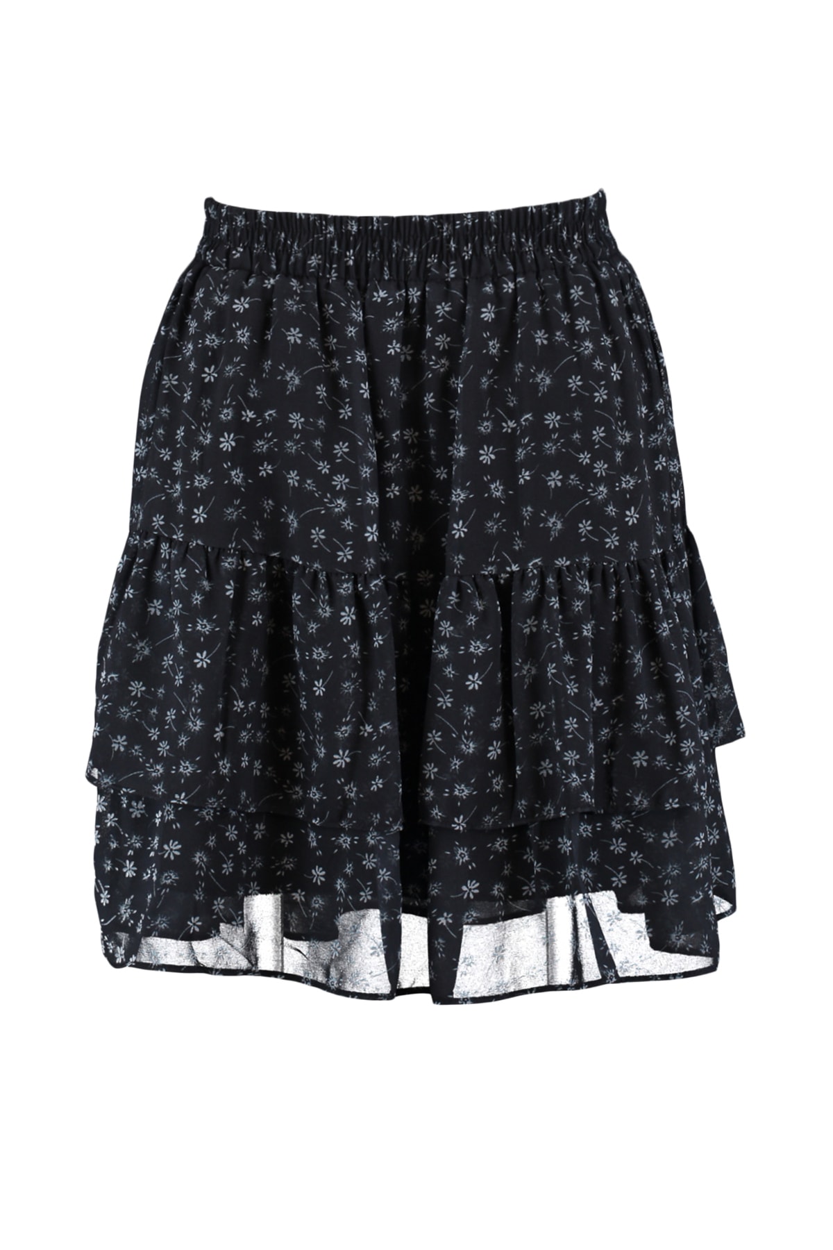 Trendyolmilla  Siyah Çiçekli Astarlı Volanlı Şifon Mini Dokuma Etek TWOAW21ET0410 - Görsel 6