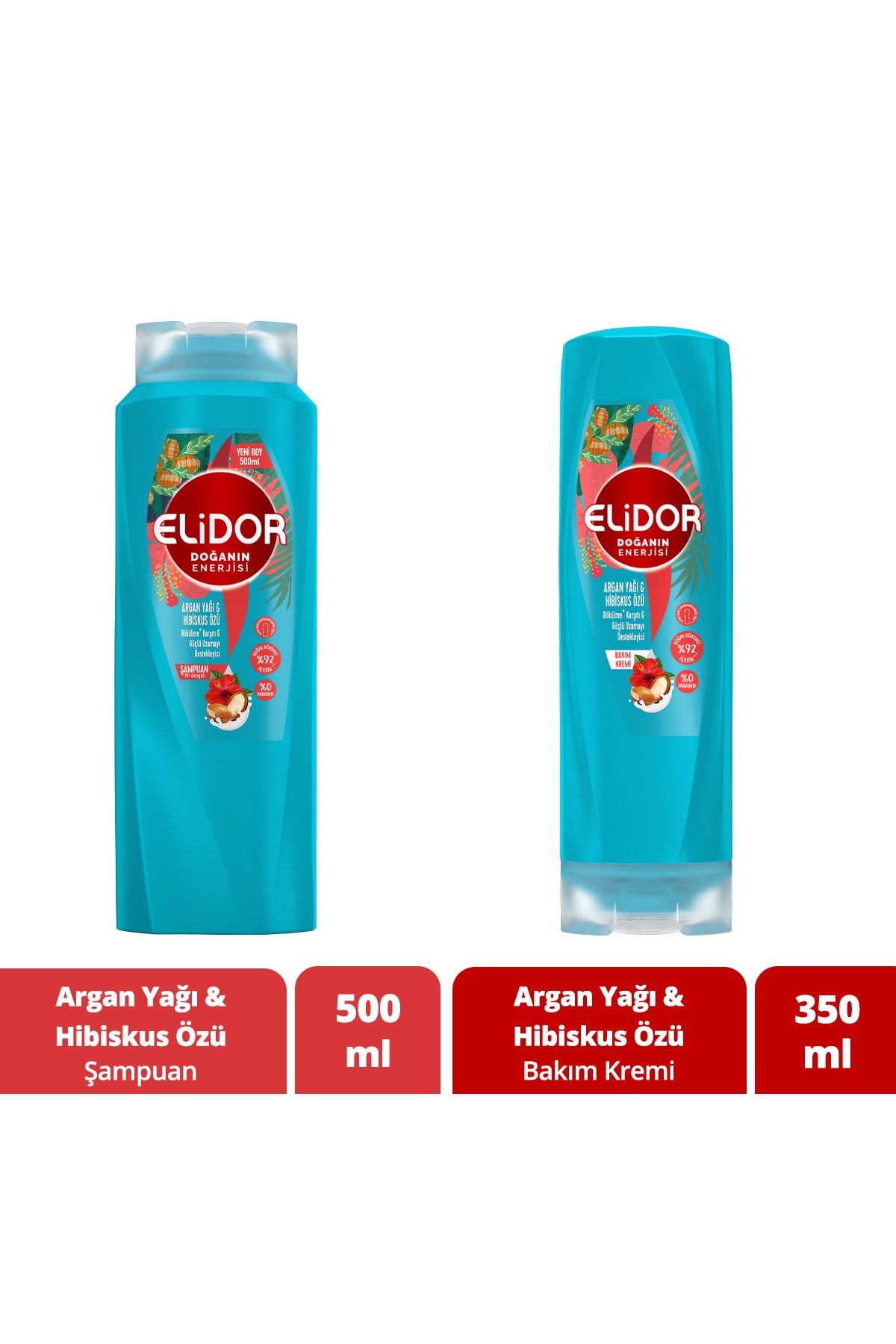 Elidor Doğanın Enerjisi Saç Bakım Şampuanı Argan Yağı Ve Hibiskus Özü 500 Ml + Bakım Kremi 350 Ml