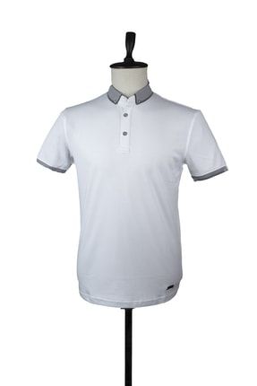 Erkek Beyaz Kısa Kol Merserize Polo Yaka Slim Fit Dar Kesim Casual T-shirt 1011220113