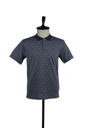 Erkek Indigo Mavi Kısa Kol Jakarlı Polo Yaka Cepli Comfort Fit Rahat Kesim Klasik T-shirt 1011220120
