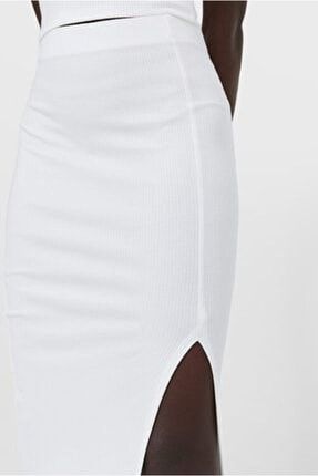 Midi Boy Fitilli Penye Kumaş Beyaz Renk Etek TYC00435128707