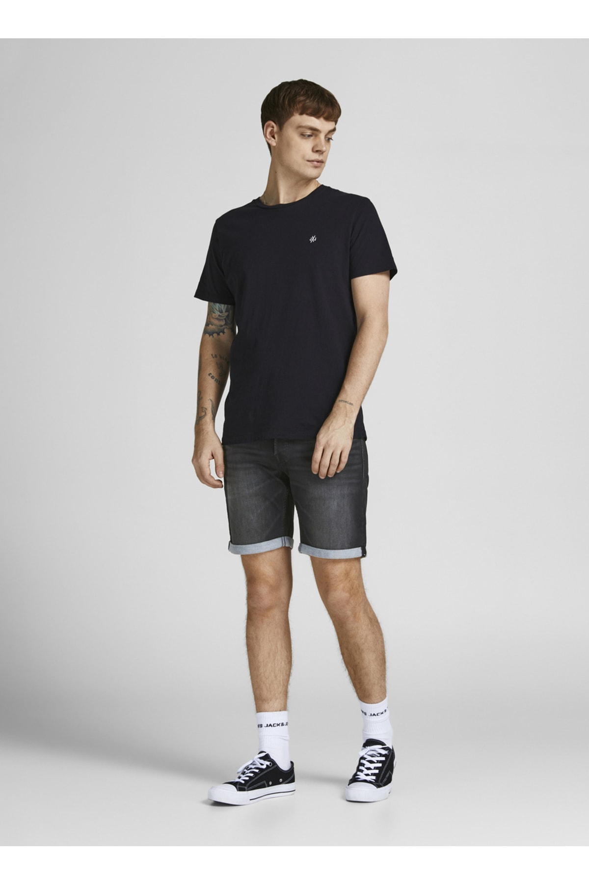 جک اند جونز ۱۲۲۰۱۶۹۹_jjirick شلوارک Jjicon مدل ۶۹۳ شلوارک مردانه مشکی ساده کمر معمولی