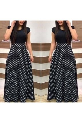 Kadın Siyah, Crep Kumaş Likralı Tam Boy Yazlık Elbise135 Cm RM-31965