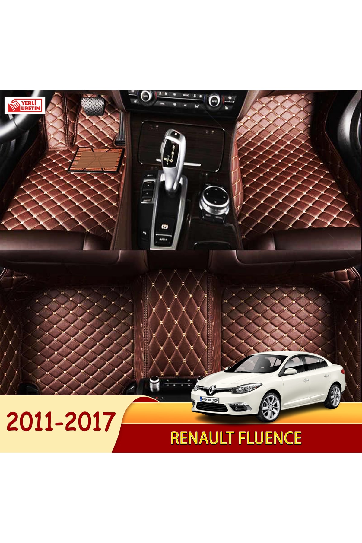 Miren Renault Fluence 2011-2017 Uyumlu 5d Havuzlu Suni Deri OTO PASPAS (Koyu kahve Renk)