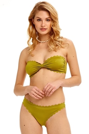 Lazer Kesim Yağ Yeşili Straplez Bikini Takımı 00-1220-7186