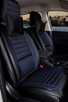 Ford Tourneo Courier Uyumlu Lüx Deri Siyah-mavi Oto Koltuk Kılıfı 5li Takım Set PL688269621110