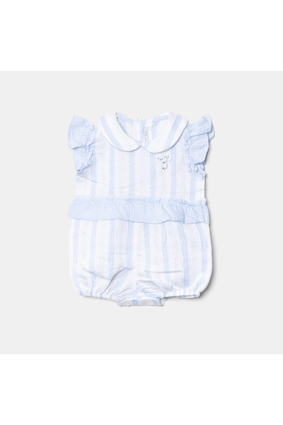 FİORELLA BİGOBABY Kız Bebek Bebe Yaka Fırfırlı Mavi Beyaz Çizgili Yenidoğan Bebek Tulumu 2044