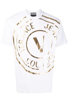 Big Gold Logo Baskı Beyaz T-shirt V72999S9916692